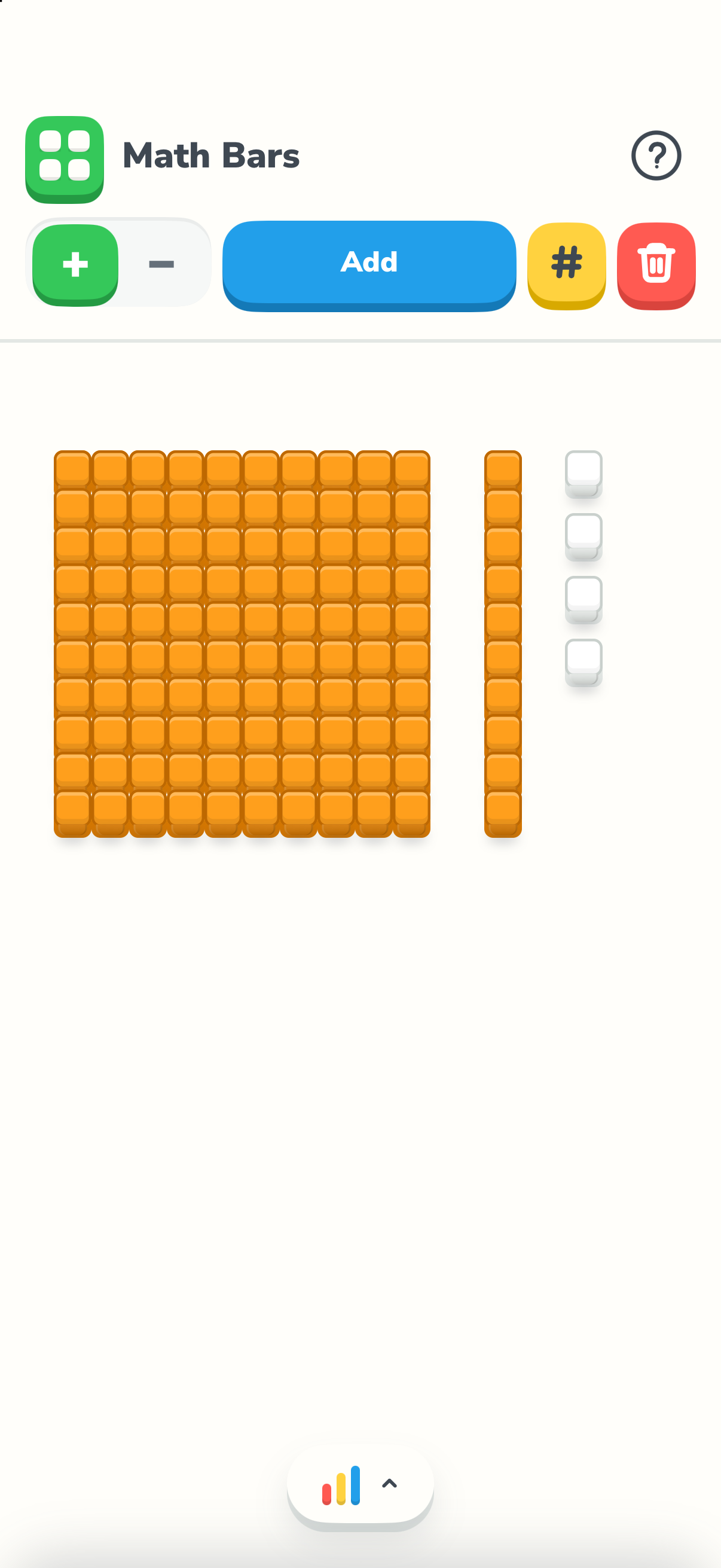 Tens and ones in Math Bars in the native Manipulatives app on iPhone