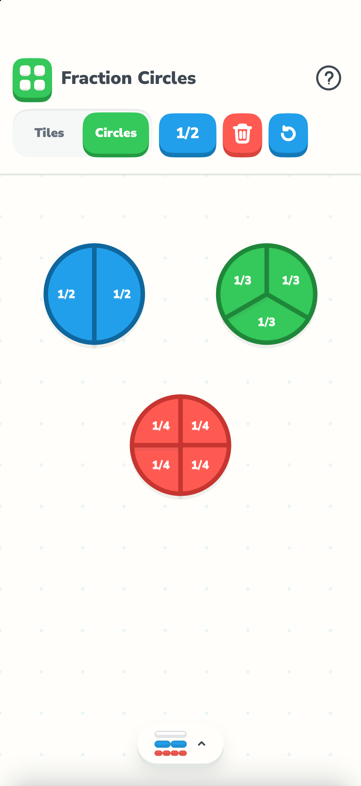 Fraction circles in the native Manipulatives app on iPhone
