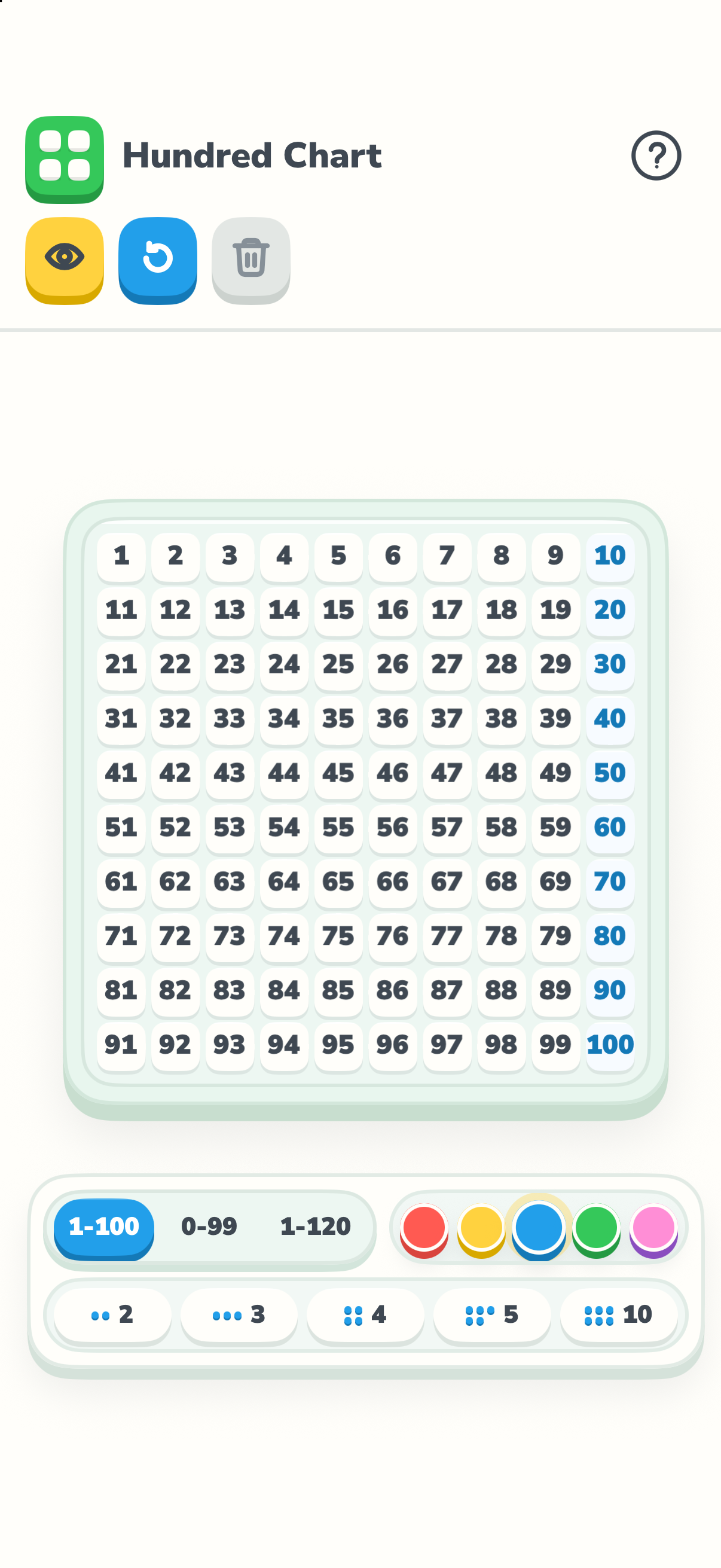 Hundred Chart in the native Manipulatives app on iPhone