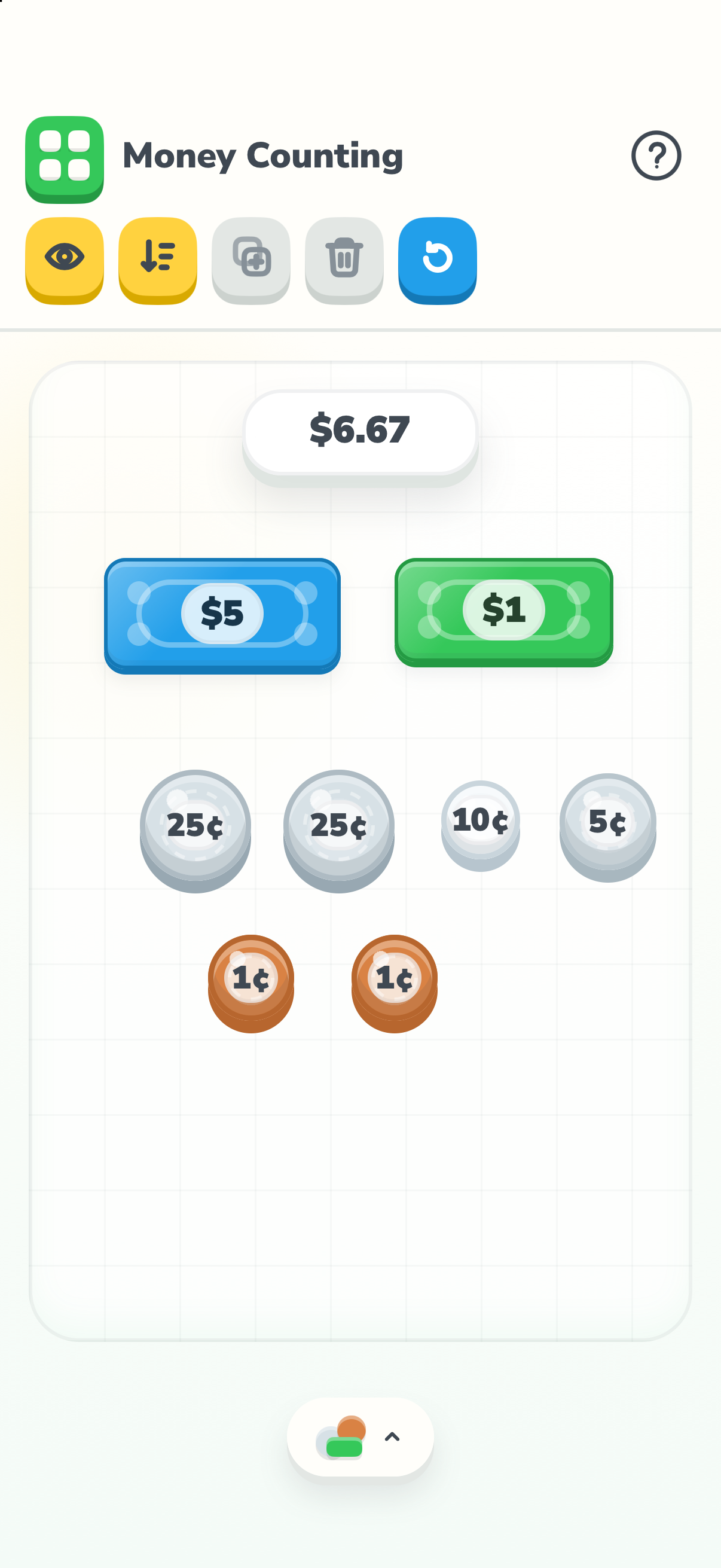 Money Tray in the native Manipulatives app on iPhone