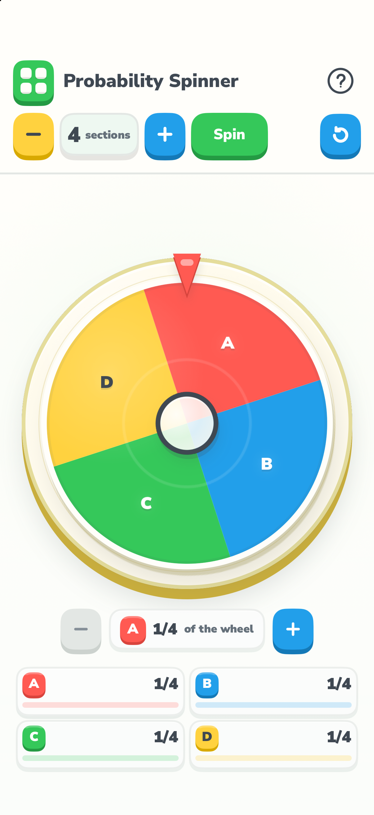 Probability Spinner in the native Manipulatives app on iPhone